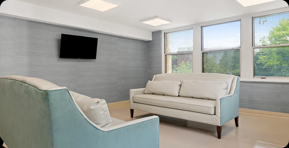 A comfortable lounge area for residents and families